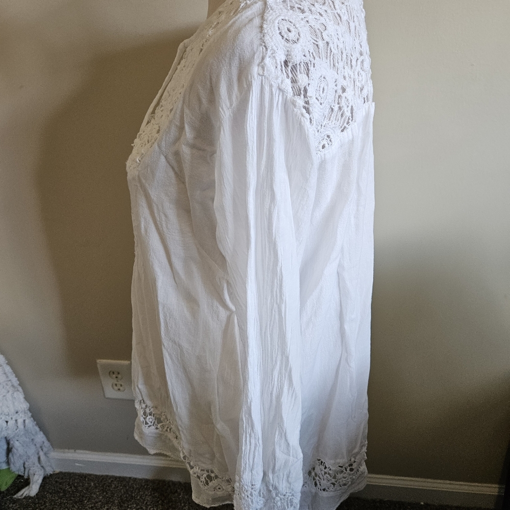 S & R Fashion 100 % Cotton White Lace Detail Women's Top Size Large. - Picture 12 of 13